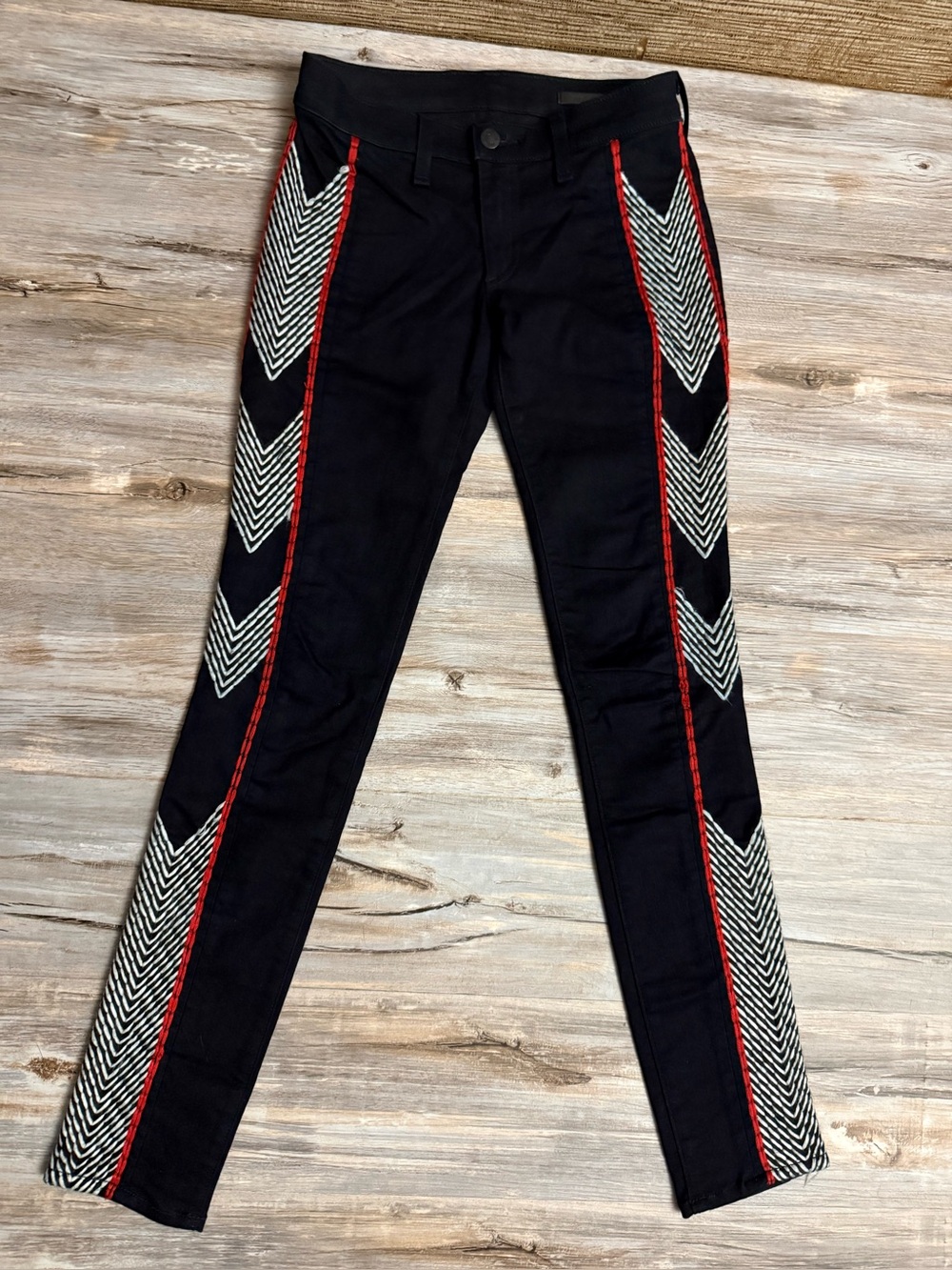 Rag & Bone Jeans Women’s 24 Raja Midnight Black Skinny Chevron Knit Embroidered